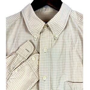 Eddie Bauer Mens Button Down Shirt Long‎ Sleeve Checkered Beige Size L